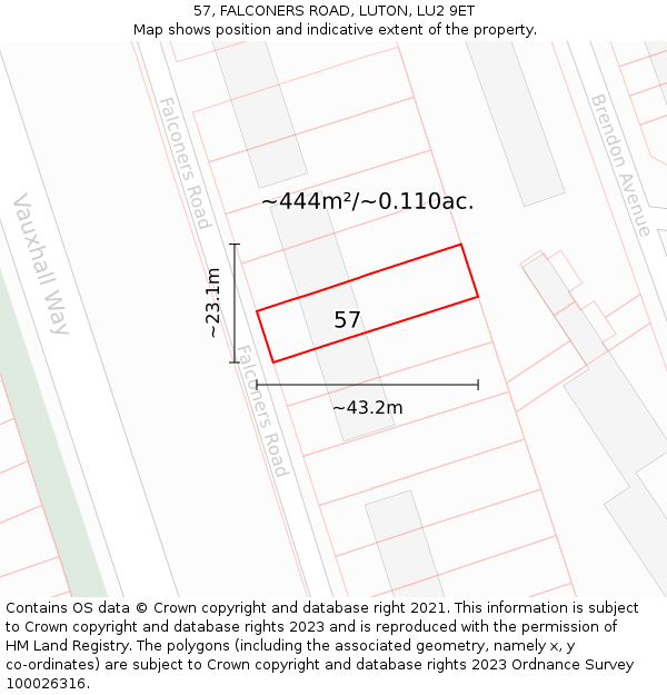 57, FALCONERS ROAD, LUTON, LU2 9ET: Plot and title map
