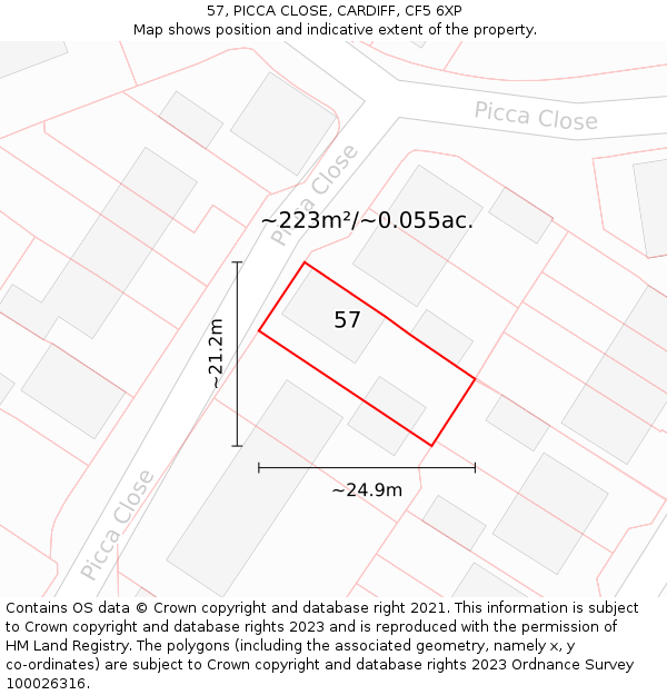 57, PICCA CLOSE, CARDIFF, CF5 6XP: Plot and title map