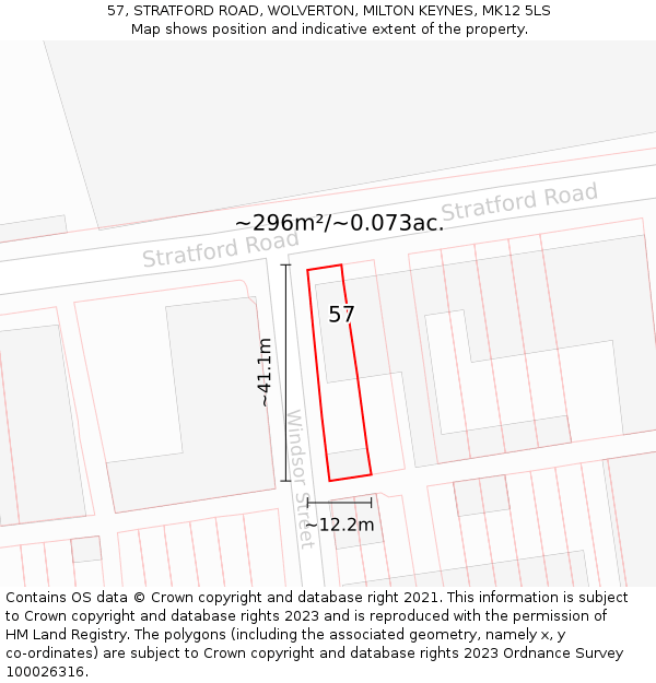 57, STRATFORD ROAD, WOLVERTON, MILTON KEYNES, MK12 5LS: Plot and title map