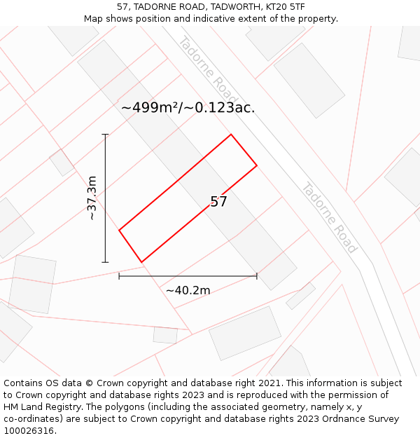 57, TADORNE ROAD, TADWORTH, KT20 5TF: Plot and title map