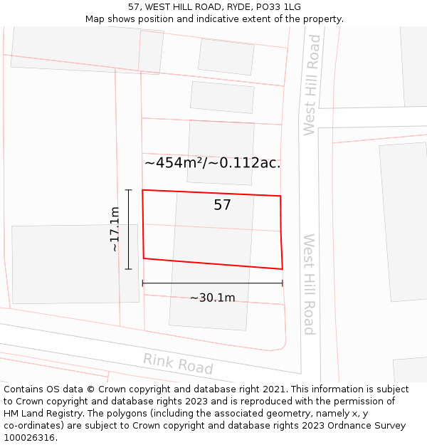 57, WEST HILL ROAD, RYDE, PO33 1LG: Plot and title map