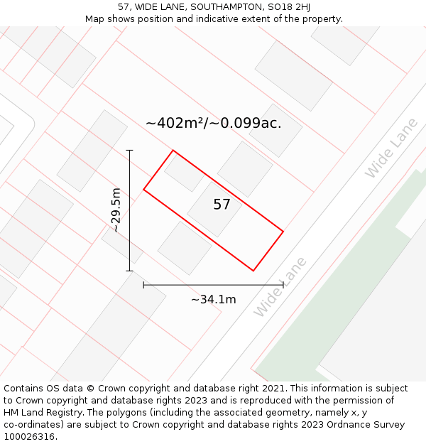57, WIDE LANE, SOUTHAMPTON, SO18 2HJ: Plot and title map
