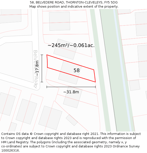 58, BELVEDERE ROAD, THORNTON-CLEVELEYS, FY5 5DG: Plot and title map