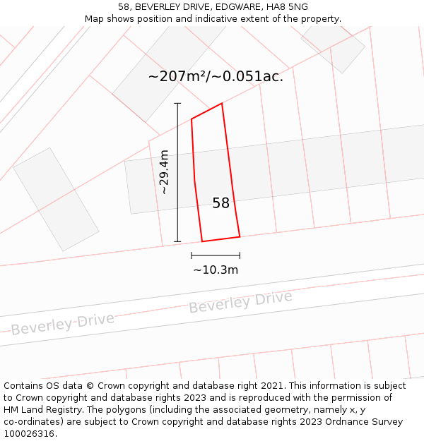 58, BEVERLEY DRIVE, EDGWARE, HA8 5NG: Plot and title map