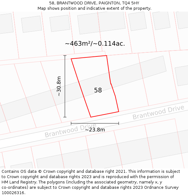 58, BRANTWOOD DRIVE, PAIGNTON, TQ4 5HY: Plot and title map