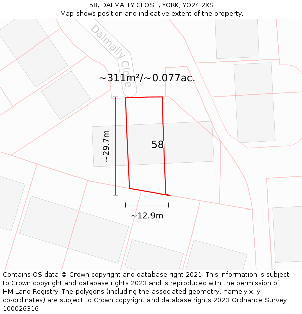 58, DALMALLY CLOSE, YORK, YO24 2XS: Plot and title map