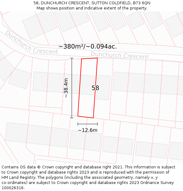58, DUNCHURCH CRESCENT, SUTTON COLDFIELD, B73 6QN: Plot and title map