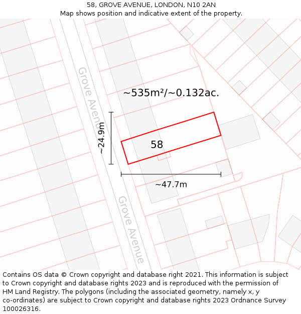 58, GROVE AVENUE, LONDON, N10 2AN: Plot and title map