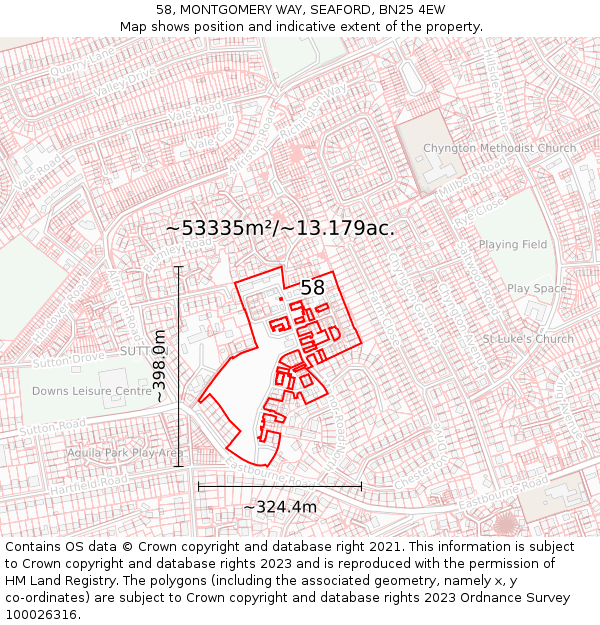 58, MONTGOMERY WAY, SEAFORD, BN25 4EW: Plot and title map