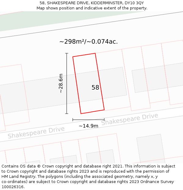58, SHAKESPEARE DRIVE, KIDDERMINSTER, DY10 3QY: Plot and title map
