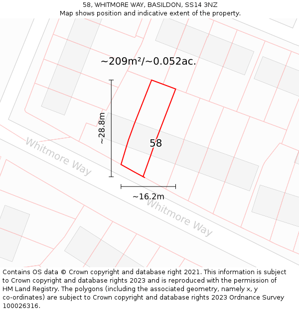 58, WHITMORE WAY, BASILDON, SS14 3NZ: Plot and title map