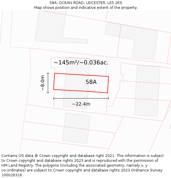 58A, OCEAN ROAD, LEICESTER, LE5 2ES: Plot and title map