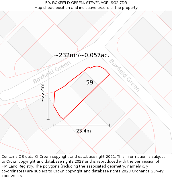 59, BOXFIELD GREEN, STEVENAGE, SG2 7DR: Plot and title map