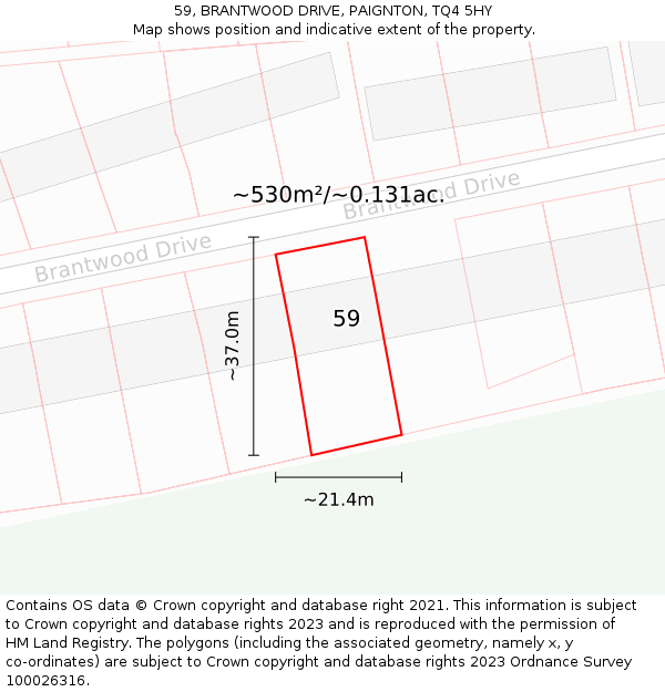 59, BRANTWOOD DRIVE, PAIGNTON, TQ4 5HY: Plot and title map