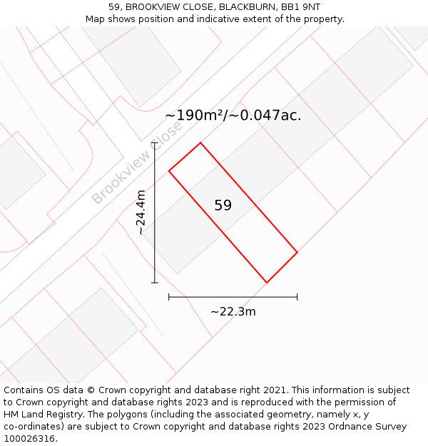 59, BROOKVIEW CLOSE, BLACKBURN, BB1 9NT: Plot and title map