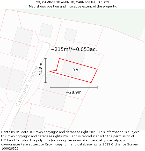 59, CAMBORNE AVENUE, CARNFORTH, LA5 9TS: Plot and title map