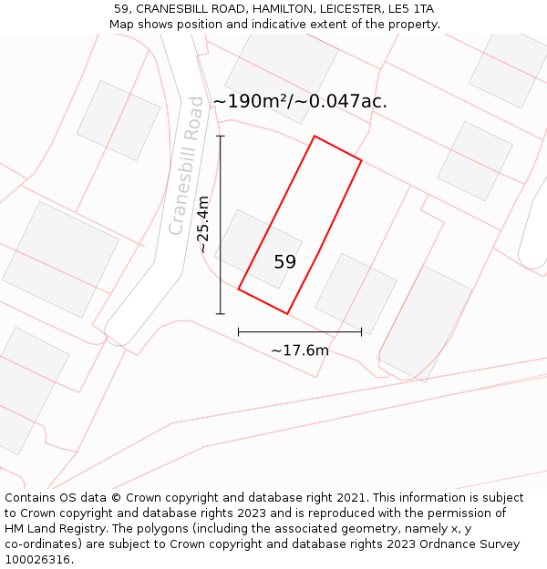 59, CRANESBILL ROAD, HAMILTON, LEICESTER, LE5 1TA: Plot and title map