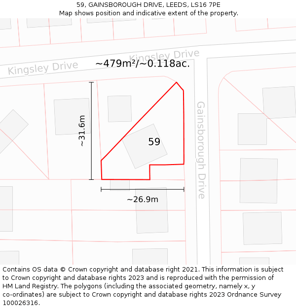 59, GAINSBOROUGH DRIVE, LEEDS, LS16 7PE: Plot and title map