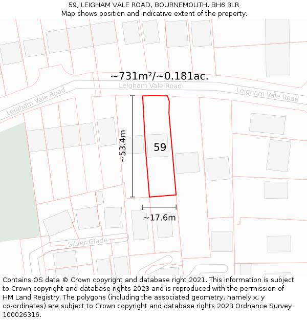 59, LEIGHAM VALE ROAD, BOURNEMOUTH, BH6 3LR: Plot and title map