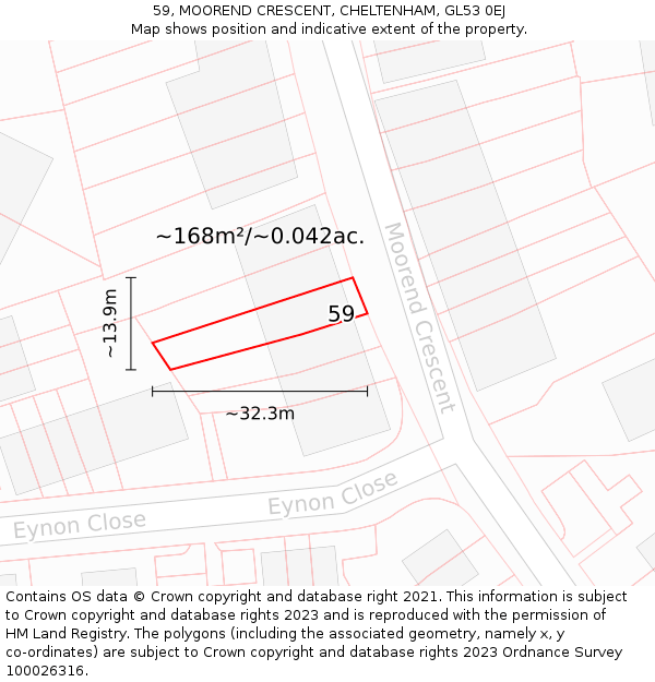 59, MOOREND CRESCENT, CHELTENHAM, GL53 0EJ: Plot and title map