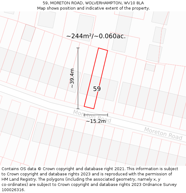 59, MORETON ROAD, WOLVERHAMPTON, WV10 8LA: Plot and title map