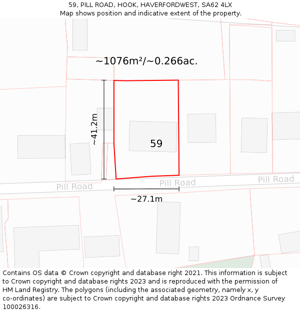 59, PILL ROAD, HOOK, HAVERFORDWEST, SA62 4LX: Plot and title map