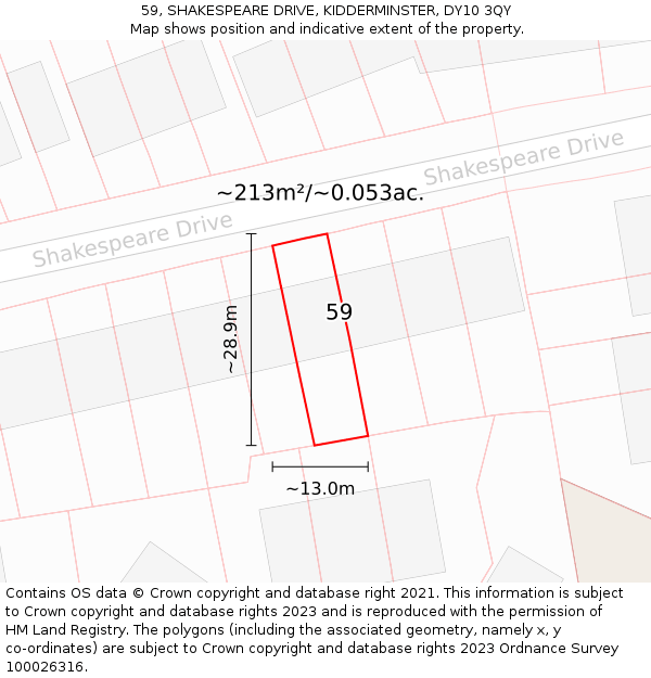 59, SHAKESPEARE DRIVE, KIDDERMINSTER, DY10 3QY: Plot and title map