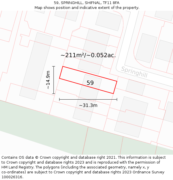 59, SPRINGHILL, SHIFNAL, TF11 8FA: Plot and title map