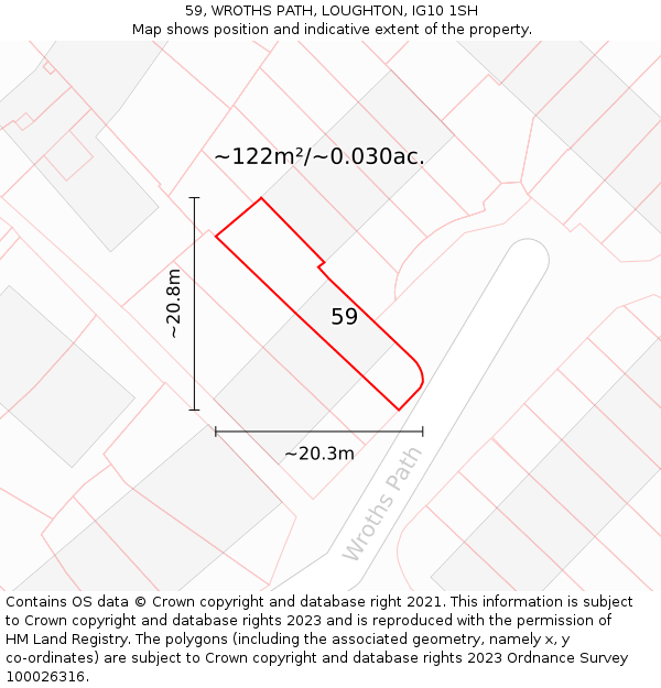 59, WROTHS PATH, LOUGHTON, IG10 1SH: Plot and title map
