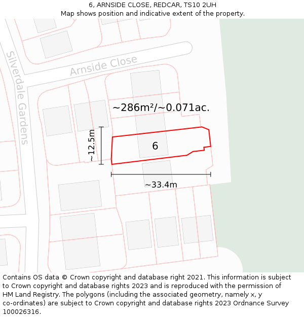 6, ARNSIDE CLOSE, REDCAR, TS10 2UH: Plot and title map
