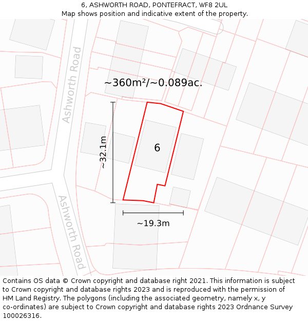 6, ASHWORTH ROAD, PONTEFRACT, WF8 2UL: Plot and title map