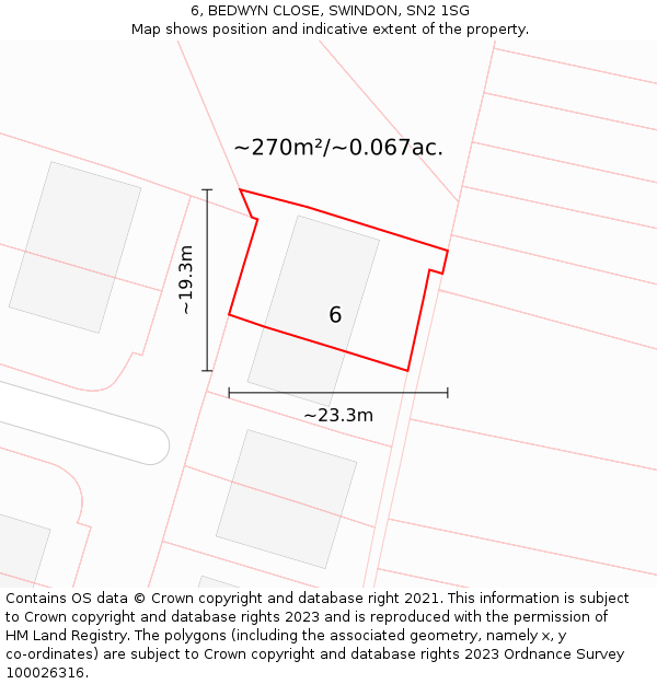 6, BEDWYN CLOSE, SWINDON, SN2 1SG: Plot and title map