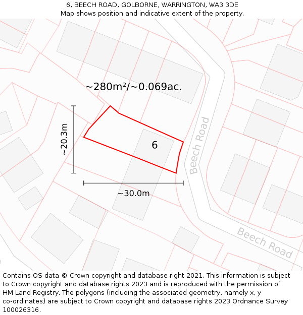 6, BEECH ROAD, GOLBORNE, WARRINGTON, WA3 3DE: Plot and title map