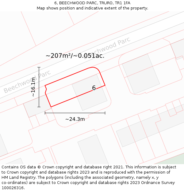 6, BEECHWOOD PARC, TRURO, TR1 1FA: Plot and title map