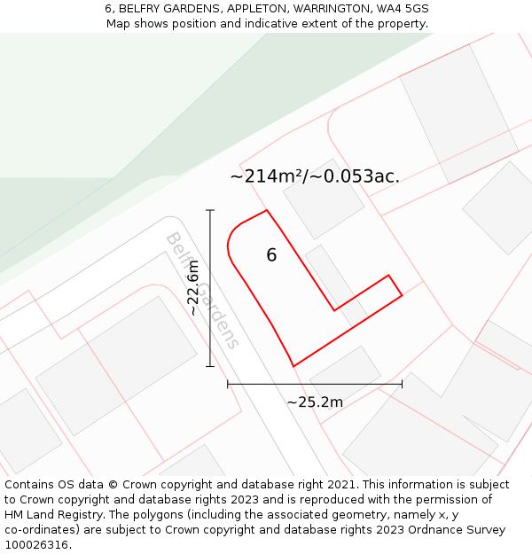 6, BELFRY GARDENS, APPLETON, WARRINGTON, WA4 5GS: Plot and title map