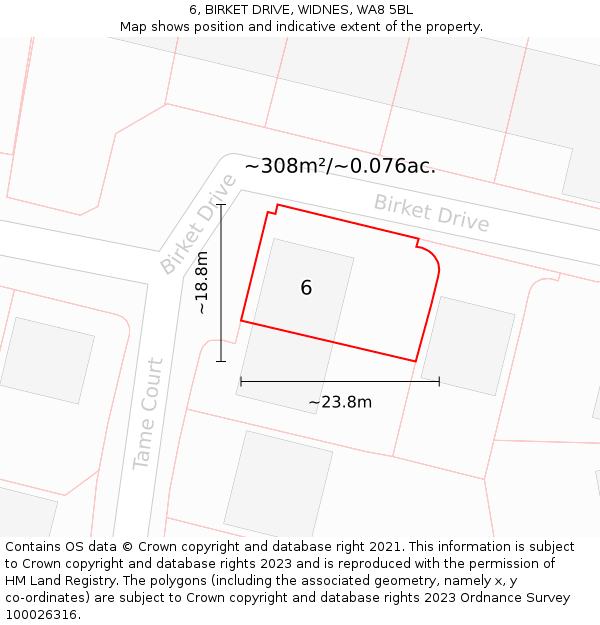6, BIRKET DRIVE, WIDNES, WA8 5BL: Plot and title map