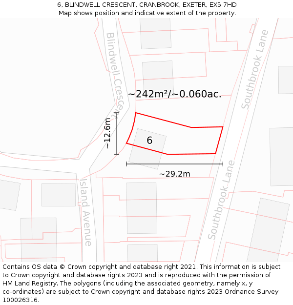 6, BLINDWELL CRESCENT, CRANBROOK, EXETER, EX5 7HD: Plot and title map