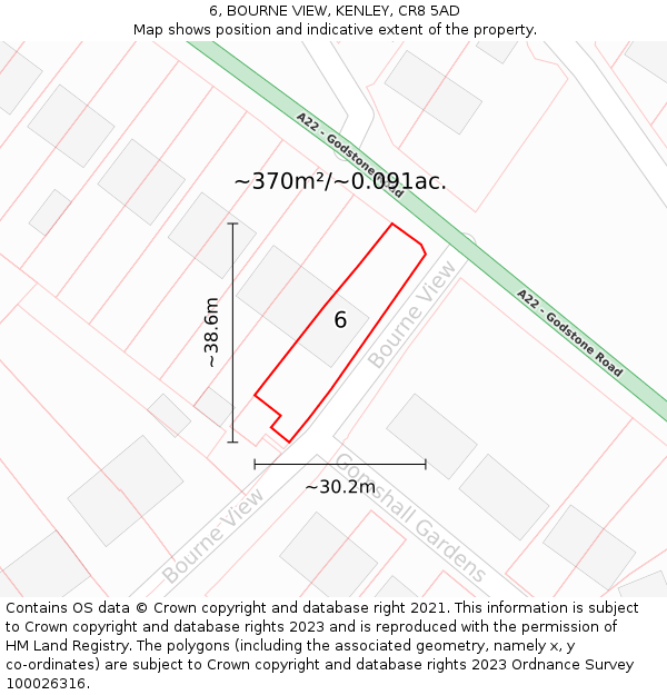 6, BOURNE VIEW, KENLEY, CR8 5AD: Plot and title map