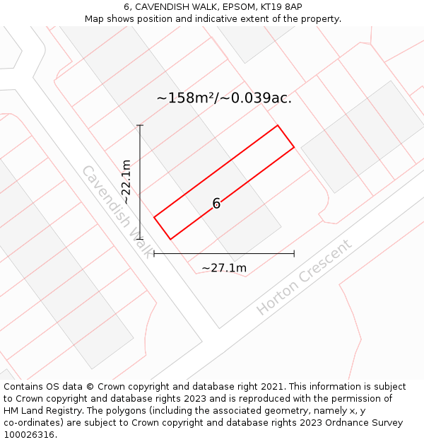 6, CAVENDISH WALK, EPSOM, KT19 8AP: Plot and title map