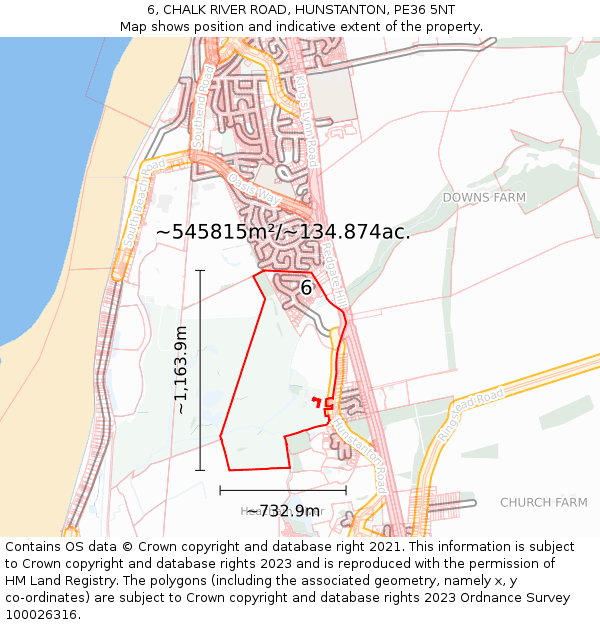 6, CHALK RIVER ROAD, HUNSTANTON, PE36 5NT: Plot and title map
