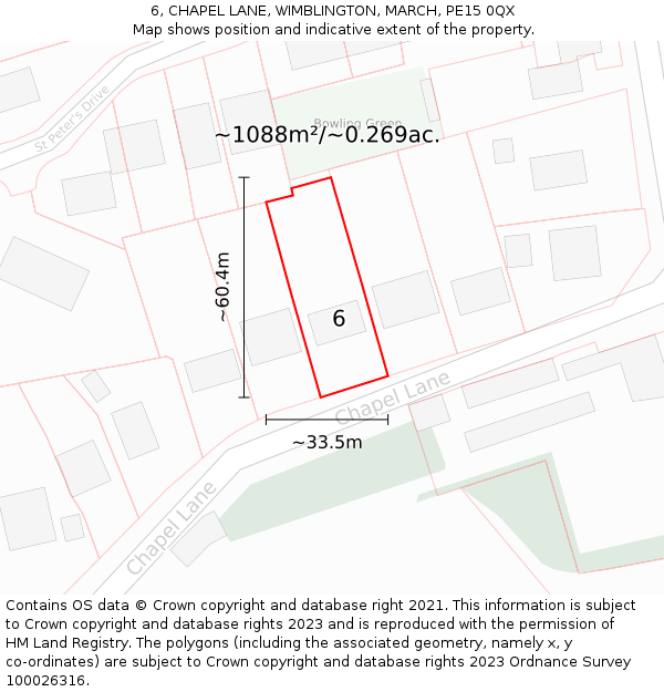 6, CHAPEL LANE, WIMBLINGTON, MARCH, PE15 0QX: Plot and title map
