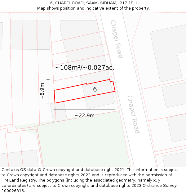 6, CHAPEL ROAD, SAXMUNDHAM, IP17 1BH: Plot and title map