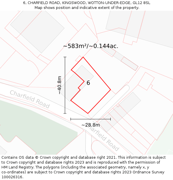 6, CHARFIELD ROAD, KINGSWOOD, WOTTON-UNDER-EDGE, GL12 8SL: Plot and title map