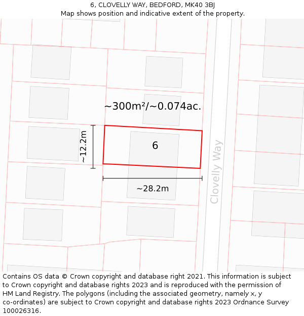 6, CLOVELLY WAY, BEDFORD, MK40 3BJ: Plot and title map