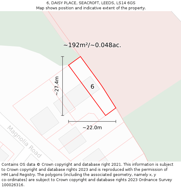 6, DAISY PLACE, SEACROFT, LEEDS, LS14 6GS: Plot and title map