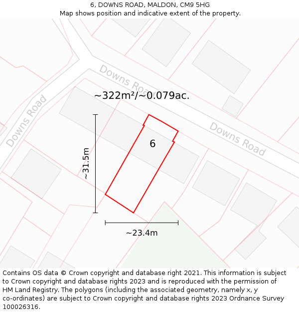 6, DOWNS ROAD, MALDON, CM9 5HG: Plot and title map