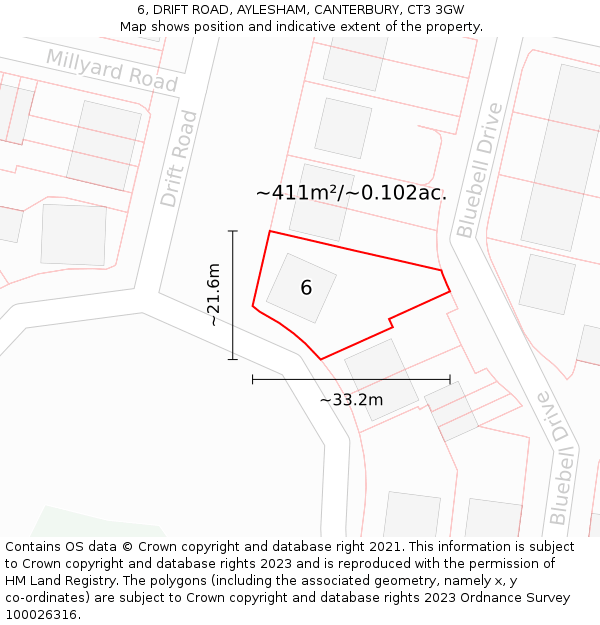 6, DRIFT ROAD, AYLESHAM, CANTERBURY, CT3 3GW: Plot and title map