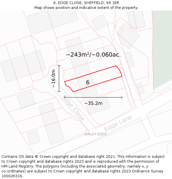 6, EDGE CLOSE, SHEFFIELD, S6 1ER: Plot and title map