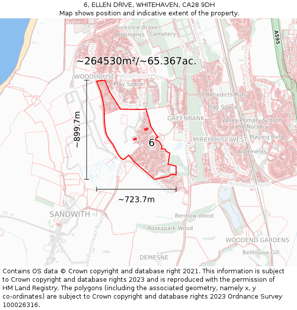 6, ELLEN DRIVE, WHITEHAVEN, CA28 9DH: Plot and title map
