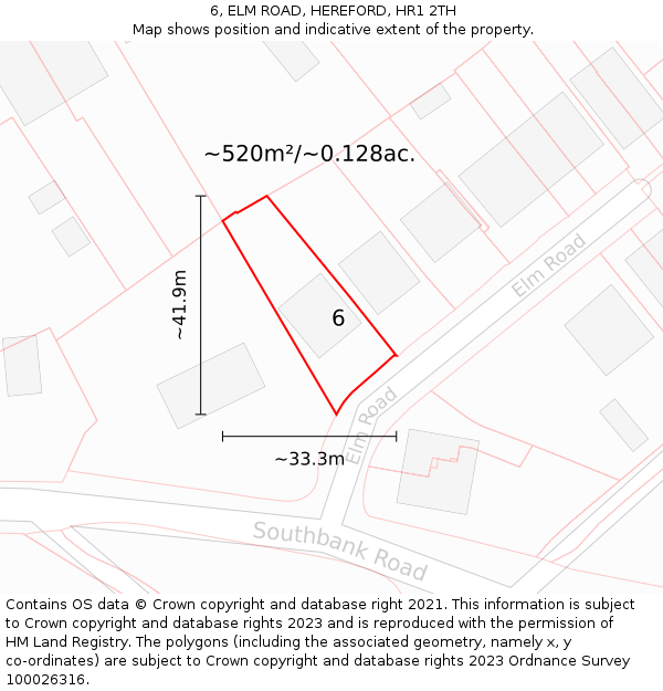 6, ELM ROAD, HEREFORD, HR1 2TH: Plot and title map